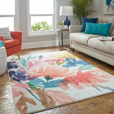 ALAZA Tropical Flower Pineapple Fruit Flamingo Bird Striped Area Rug Rugs for Living Room Bedroom 5'3x4' 