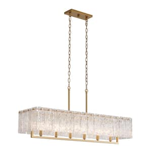 41.75 in. 6-Light Painted Gold Island Pendant Light Fixture with Glass Shade