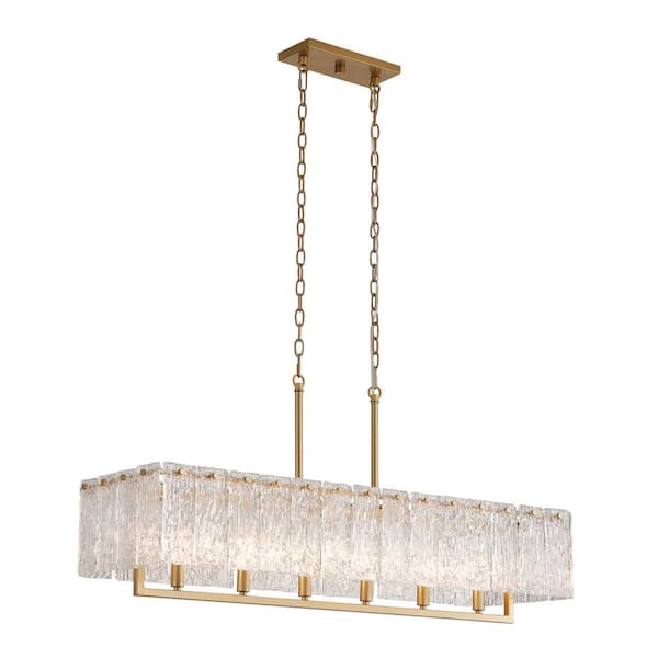 41.75 in. 6-Light Painted Gold Island Pendant Light Fixture with Glass Shade