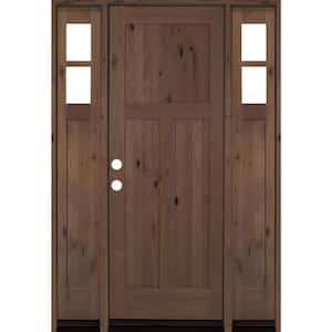 60 in. x 96 in. Alder 3 Panel Right-Hand/Inswing Clear Glass Provincial Stain Wood Prehung Front Door with Sidelites