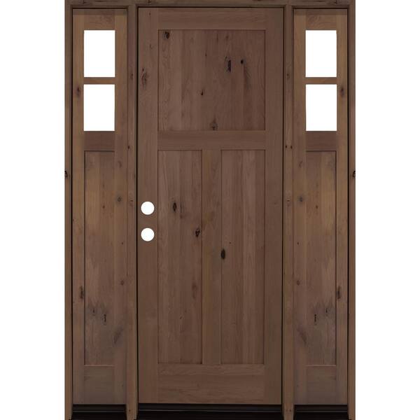 Krosswood Doors 60 in. x 96 in. Alder 3 Panel Right-Hand/Inswing Clear Glass Provincial Stain Wood Prehung Front Door with Sidelites
