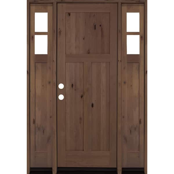 Krosswood Doors 64 in. x 96 in. Alder 3 Panel Right-Hand/Inswing Clear Glass Provincial Stain Wood Prehung Front Door with Sidelites