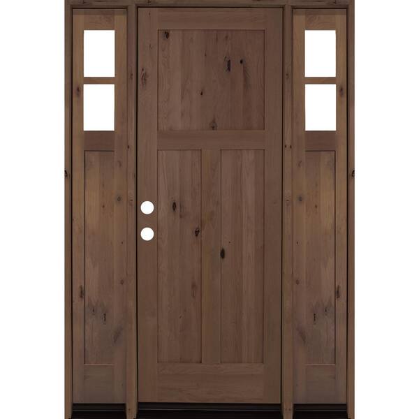 Krosswood Doors 70 in. x 96 in. Alder 3 Panel Right-Hand/Inswing Clear Glass Provincial Stain Wood Prehung Front Door with Sidelites