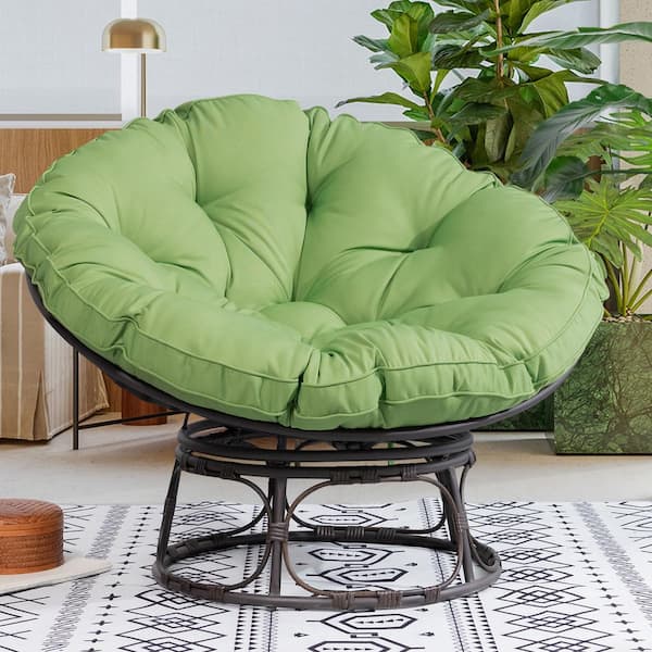 Patio Wicker Outdoor Papasan Lounge Chair with Green Cushion