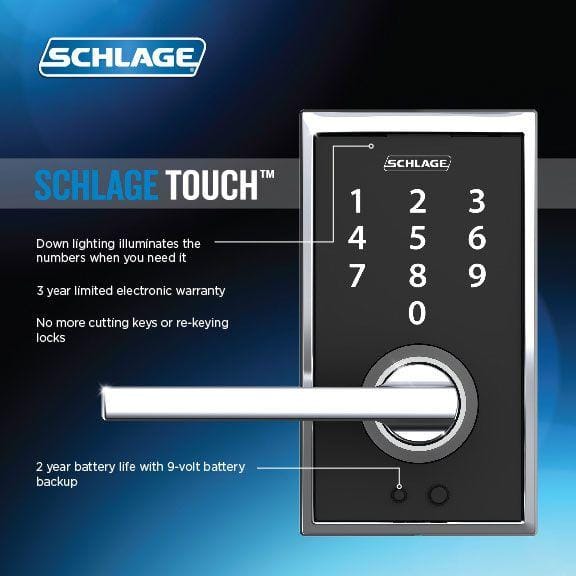Schlage Touch Century Keyless Lock With Latitude Lever – Matte Black (FE695 CEN 622 LAT)
