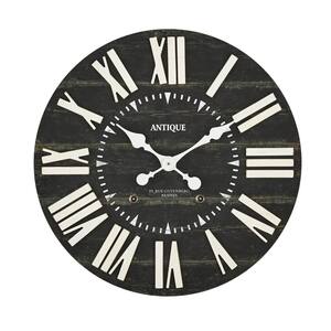 Large Farmhouse Wall Clock with Black Wooden Shiplap (24 in.)