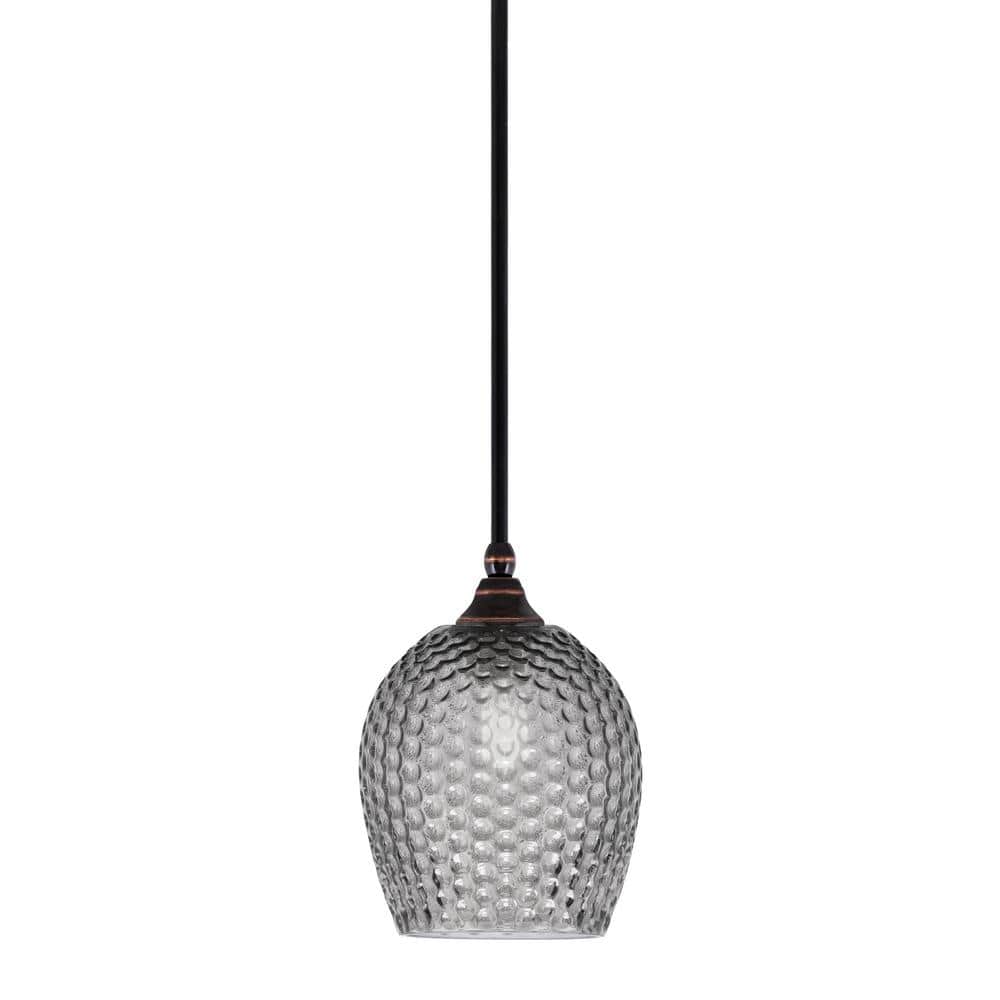 Sparta 100-Watt 1-Light Black Copper Mini Pendant Light with Smoke Textured
