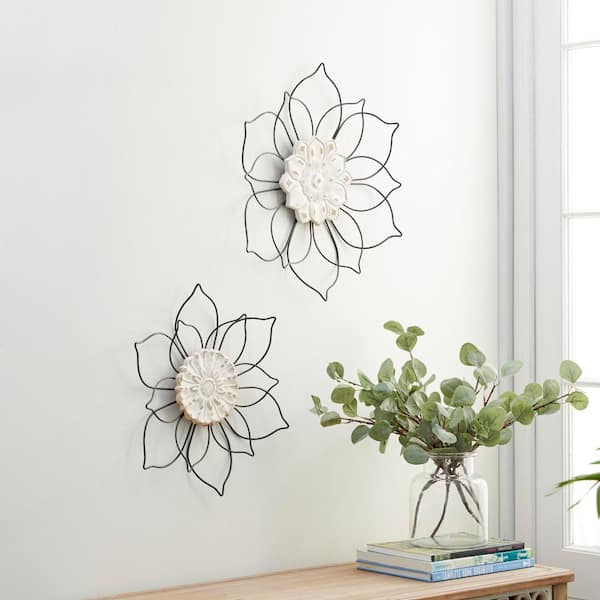Metal Black Floral Wall Decor (Set of 2)