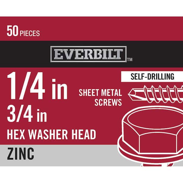 Everbilt #14 x 3/4 in. Hex Head Zinc Plated Sheet Metal Screw (50-Pack)
