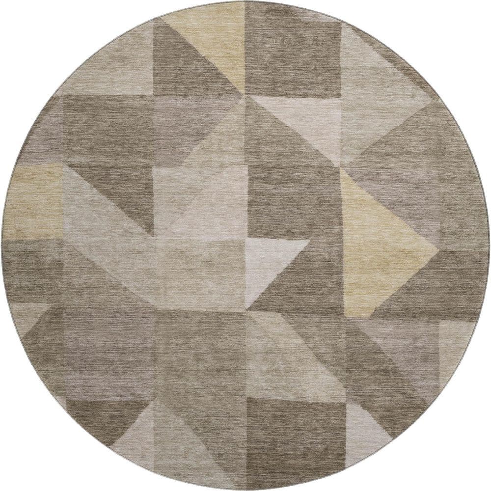 Mayfield Premium Machine Washable Abstract AMF2373 Khaki 8 ft. x 8 ft. Round Rug price history on PriceWatchPro