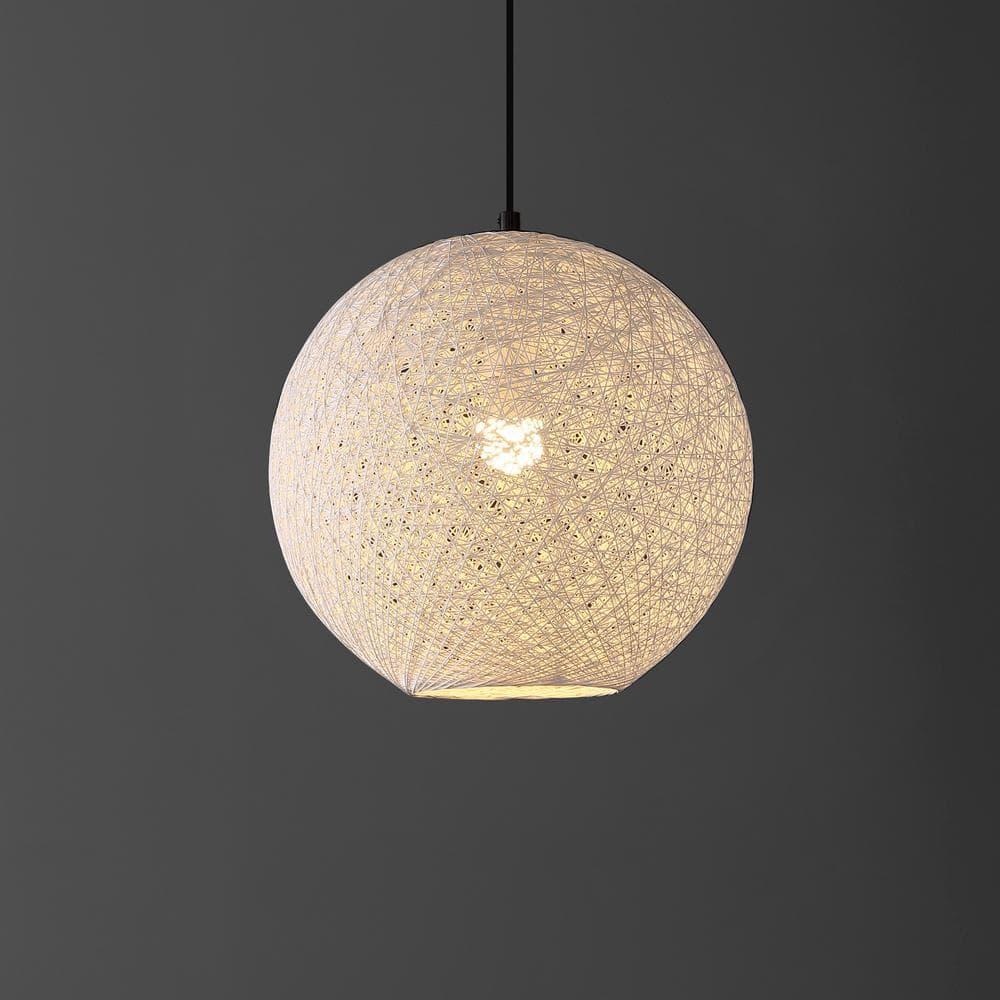White Bohemian Woven Globe LED Pendant Light