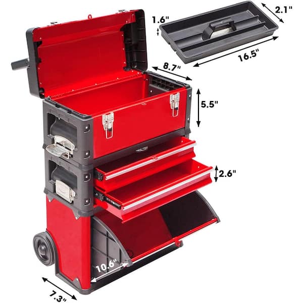 Big Red Heavy Duty Metal Tool Box Steel Storage Organizer Parts with Tray 19" 