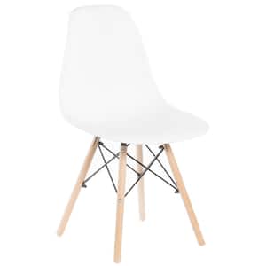 Mid-Century Modern White Style Plastic DSW Shell Dining Chair with Solid Beech Wooden Dowel Eiffel Legs