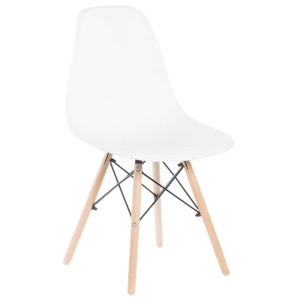 FABULAXE Mid-Century Modern White Style Plastic DSW Shell Dining Chair with Solid Beech Wooden Dowel Eiffel Legs