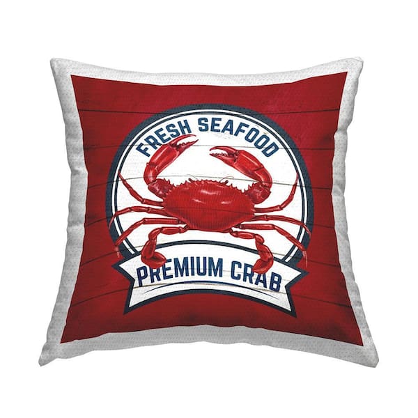 Nautical Fresh Seafood Crab Red Square Outdoor Throw Pillow