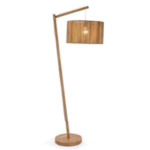 65 in. Natural Boho 1-Light Lantern Standing Floor Lamp with Pine Wood Body and Rattan Shade for Living Room, Bedroom