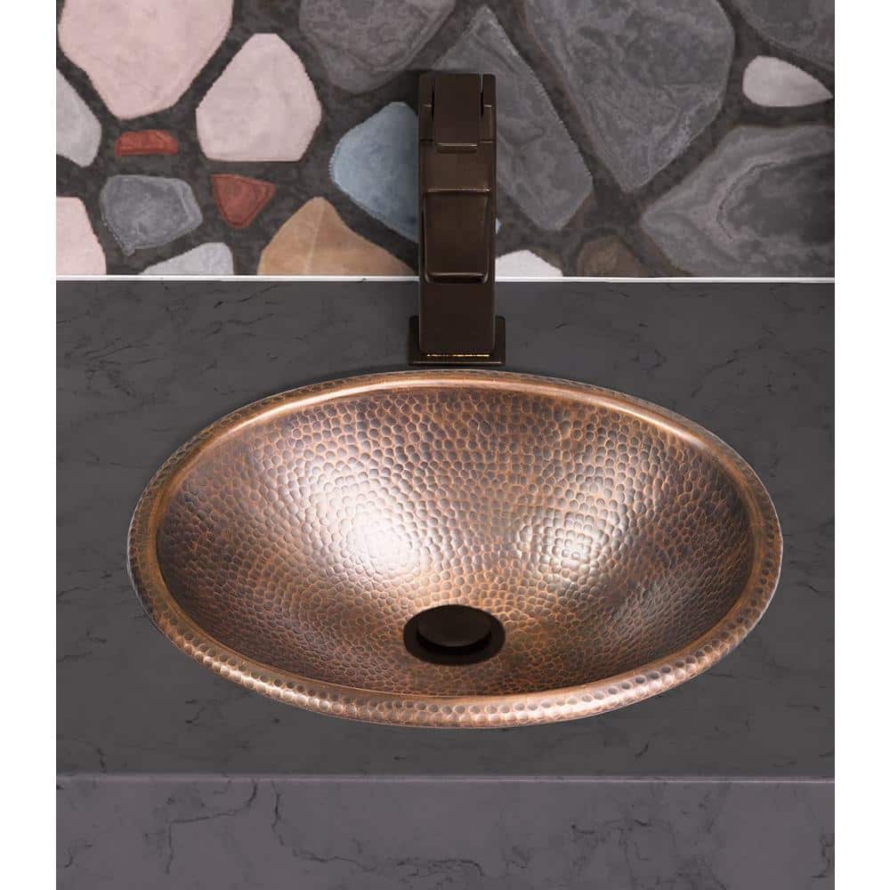 Hand Hammered Pure Copper Oval Drop-In Bathroom Sink 17 inches