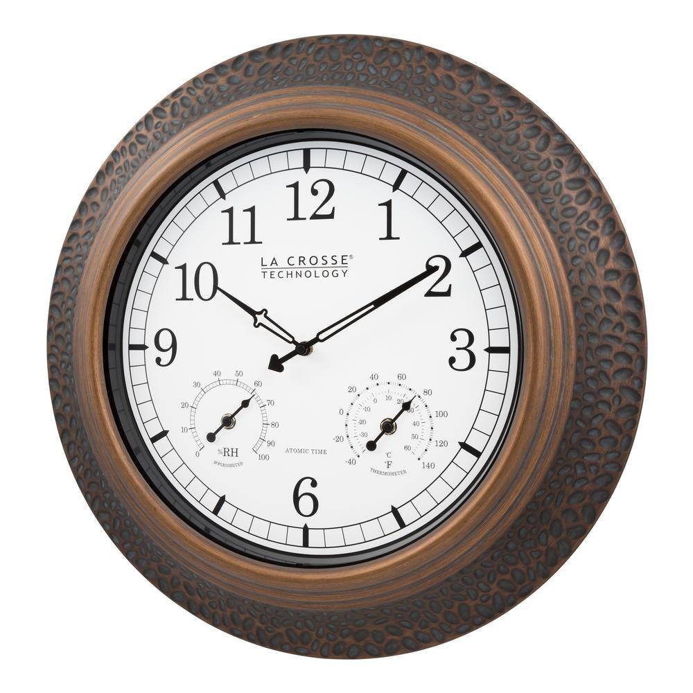 21-Inch Bronze Analog Wall Clock with Thermometer and Hygrometer