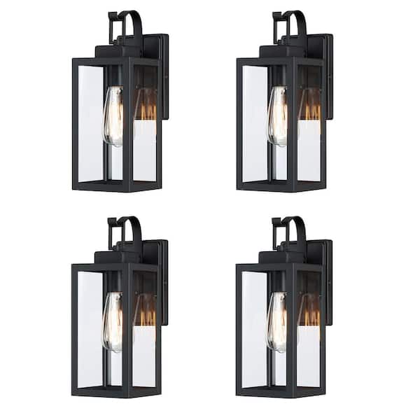 Hukoro Foothill 13.78 in.1-Light Matte Black Outdoor Wall Lantern Sconce with Clear Glass (4-Pack)