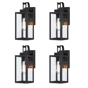 Foothill 13.78 in.1-Light Matte Black Outdoor Wall Lantern Sconce with Clear Glass (4-Pack)