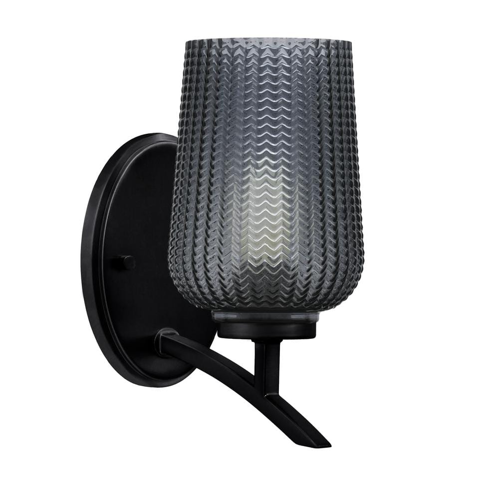 Siena 5 in. 1-Light Matte Black Sconce with 5 in. Smoke Textured Glass Shad