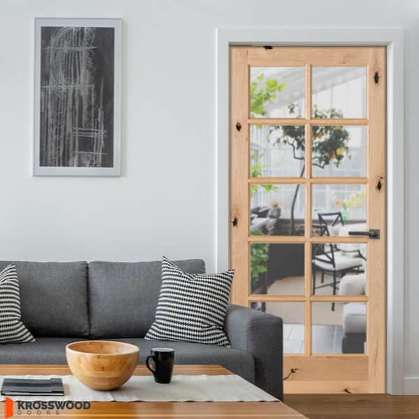 DIY RTA Kit 28 in. x 80 in. Left-Handed 10-Lite Clear Glass Unfinished Alder Wood Single Ready To Assemble Interior Door