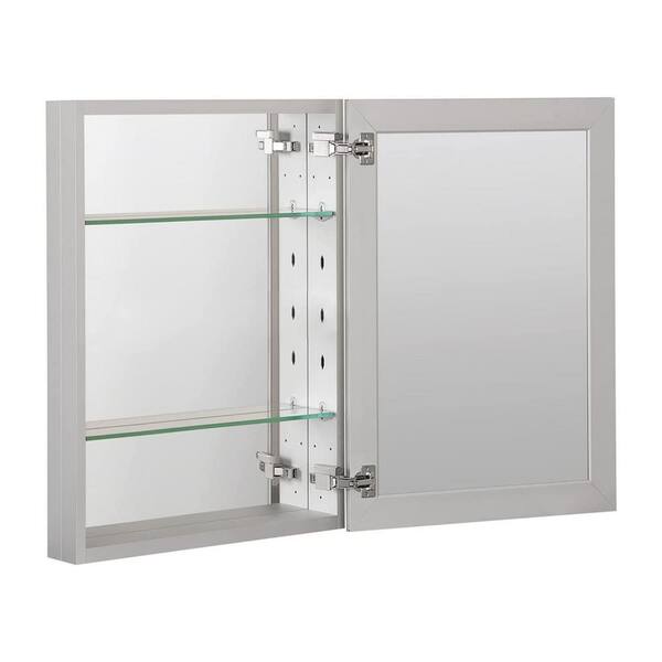 ANGELES HOME 20 in. W x 26 in. H Silver Glass Recessed/Surface Mount Rectangular Medicine Cabinet with Mirror