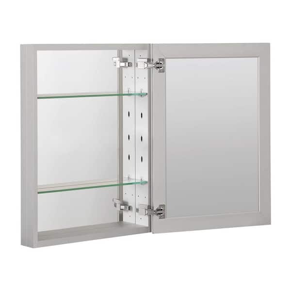 20 in. W x 26 in. H Silver Recessed/Surface Mount Soft Close Medicine Cabinet with Mirrored Door
