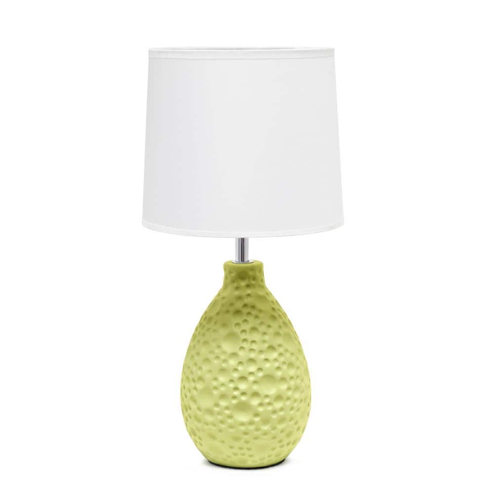 14.17 in. Green Traditional Ceramic Textured Thumbprint Tear Drop Shaped  Table Desk Lamp with Tapered Whit Fabric Shade CWT-2001-GR - The Home Depot