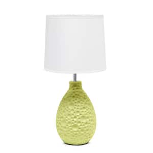 14.17 in. Green Traditional Ceramic Textured Thumbprint Tear Drop Shaped Table Desk Lamp with Tapered Whit Fabric Shade
