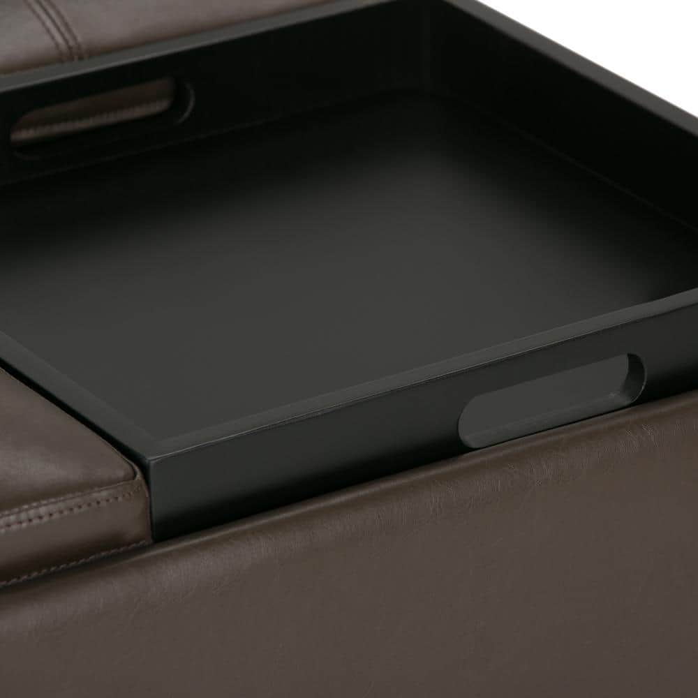 Chocolate Brown Tufted Faux Leather Storage Ottoman with Trays