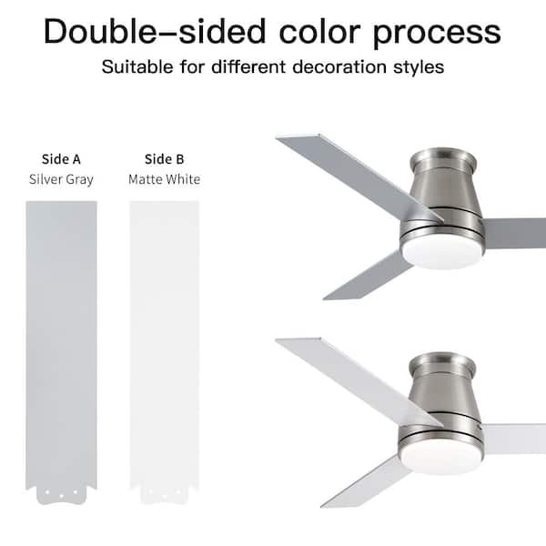 Amici 48 in. Indoor Brush Nickel Flush Mount Ceiling Fan with Integrated LED Light Kit, Remote Control Included