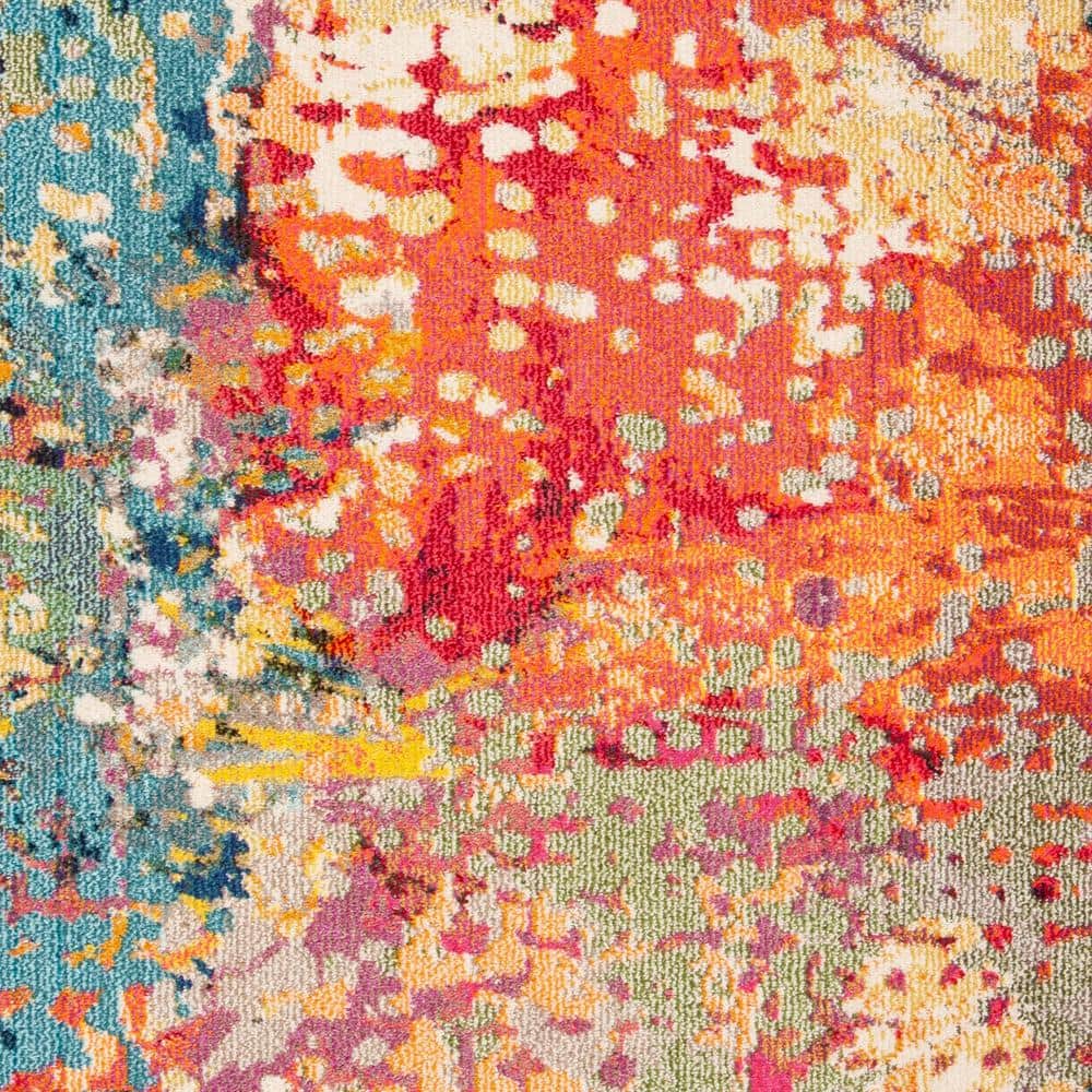 Ivory and Multicolor Abstract Hand-Knotted 8' x 10' Rug