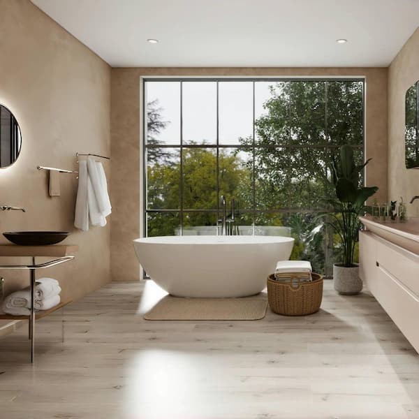 64.96 in. x 29.53 in. Flat Bottom Handcrafted Stone Resin Freestanding Soaking Bathtub with Center Drain in Glossy White