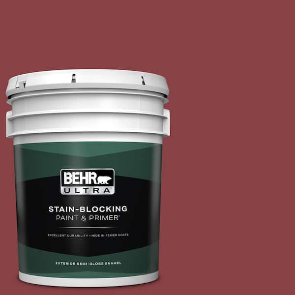 BEHR ULTRA 5 gal. #BIC-34 Winning Red Semi-Gloss Enamel Exterior Paint & Primer