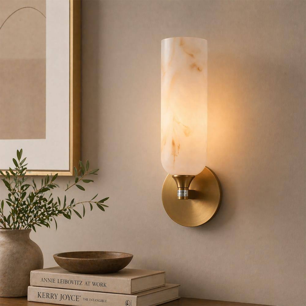 4.72 in. 1-Light Dimmable LED Brass Bathroom Wall Sconce with Faux Alabaster Shade for Living Room, Bedroom price history on PriceWatchPro