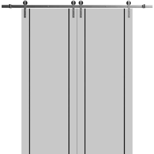 18 in. x 84 in. 2 Panel Matte Grey Solid Wood with Honeycomb Sliding Barn Door with Hardware Kit