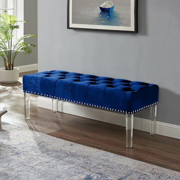 NEW CLASSIC HOME FURNISHINGS New Classic Furniture Vivian Royal Blue Bedroom Bench with Crystal Buttons