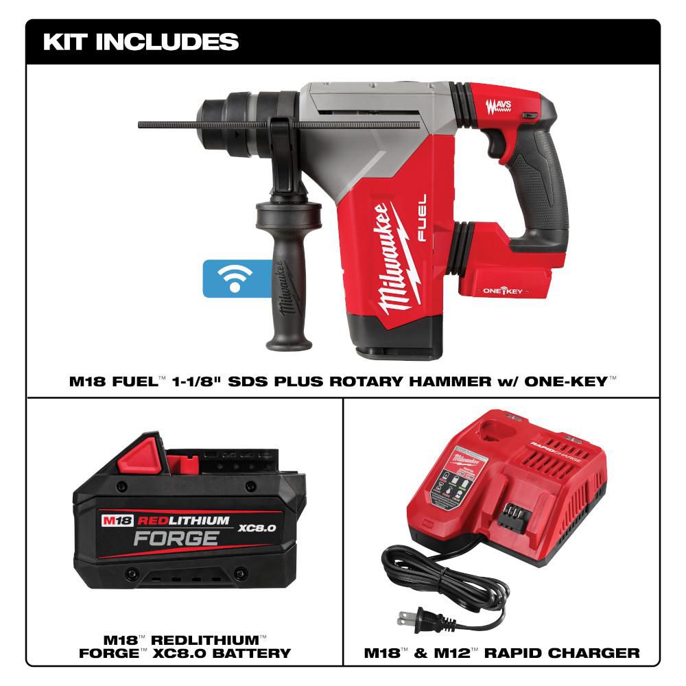 M18 FUEL 18V Lith-Ion Brushless Cordless SDS-Plus 1-1/8 in. Rotary Hammer Drill w/ FORGE 8. 0Ah Battery & Charger
