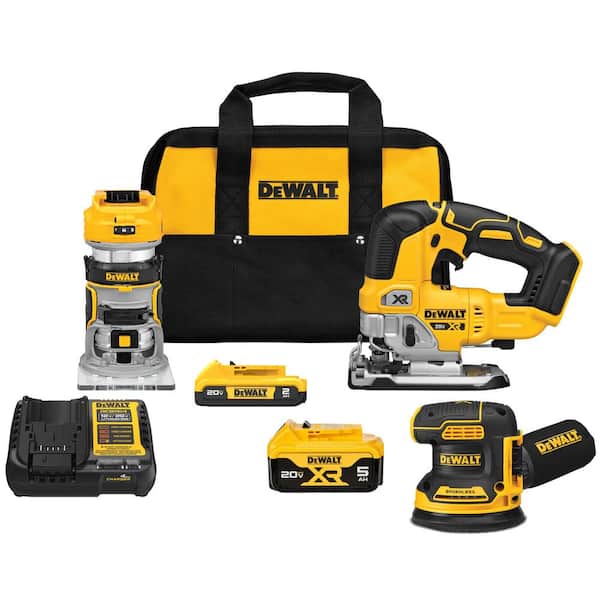 DEWALT 20-Volt Maximum Lithium-Ion Cordless 3-Tool Combo Kit with 2.0 Ah Battery, 5.0 Ah Battery, Charger and Bag