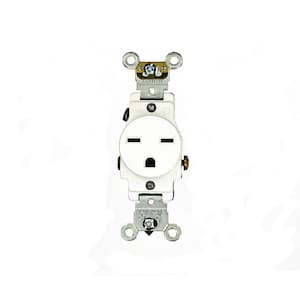 15 Amp Industrial Grade Heavy Duty Self Grounding Single Outlet, White