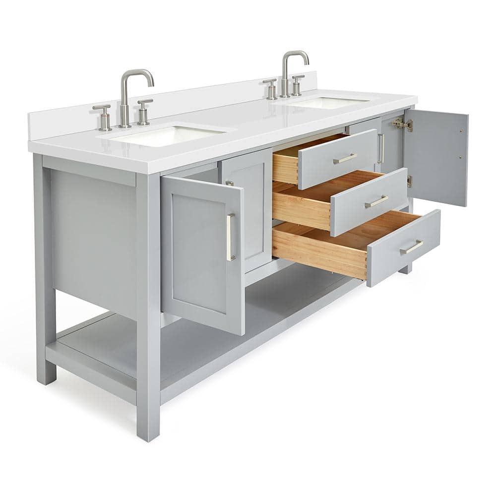 Magnolia 73" Grey Double Sink Vanity with White Quartz Top
