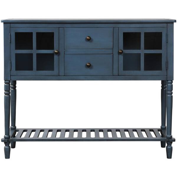 Donason Antique Navy Buffet with Farmhouse Wood/Glass Buffet Storage Cabinet Living Room
