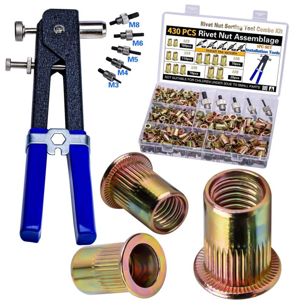 430pcs Steel Rivet Nut Tool Kit Metric Combination w Knurled Thread Flat Head Press-Fit Nuts in 5 Sizes for Automotive price history on PriceWatchPro