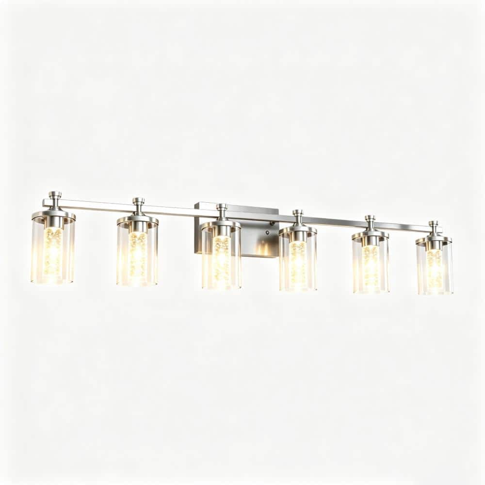 Sleek 48 Inch 6-Light Chrome Crystal LED Vanity Light, 3CCT Dimmable Wall Sconce with Clear Glass Shades for Indoor Use price history on PriceWatchPro