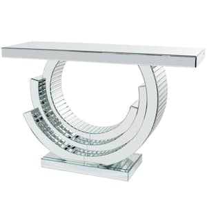 47 in. Silver Extra Large Rectangle Glass Mirrored Console Table
