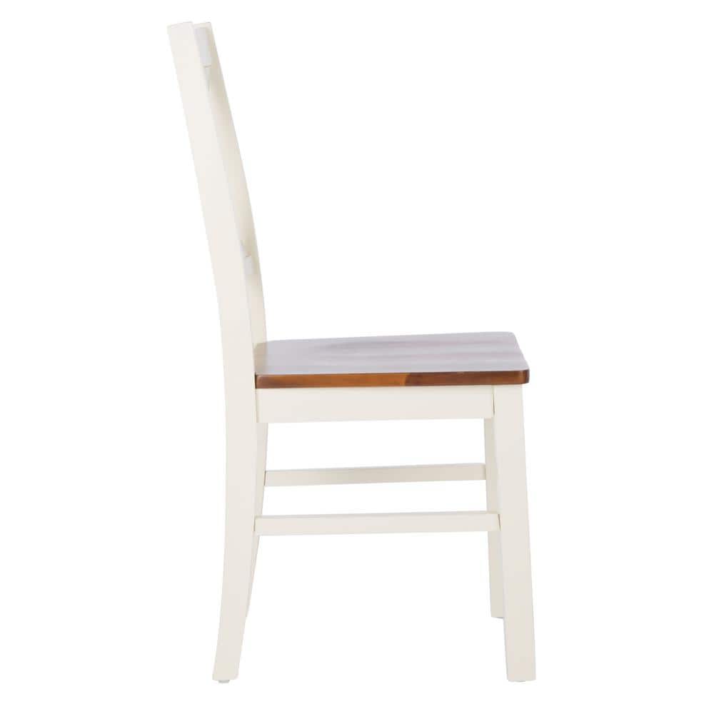 Akash White and Natural Wood Cross Back Dining Side Chair Set