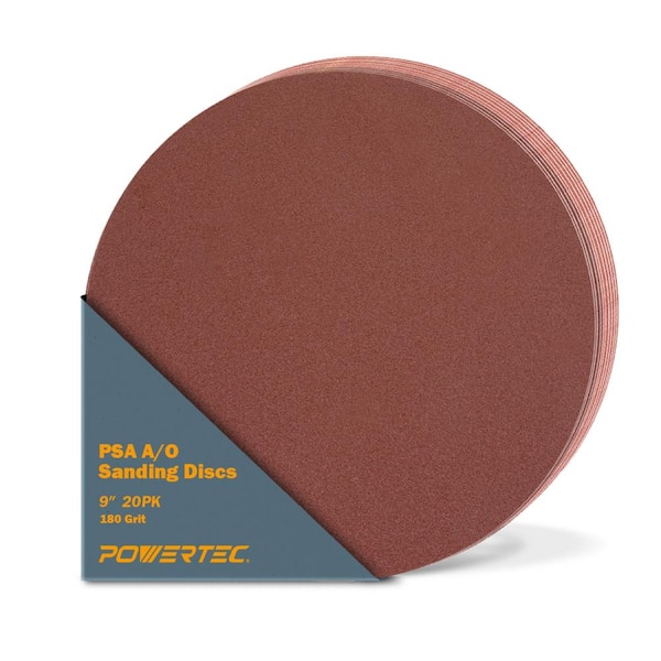 ‎POWERTEC 9 in. PSA 180 Grit Aluminum Oxide Adhesive Sanding Disc (20-Pack)
