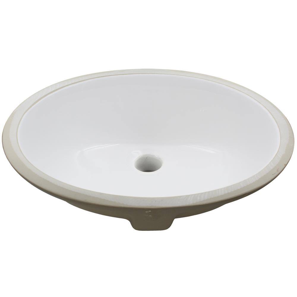 Oval Undermount White and Beige Porcelain Bathroom Sink with Chrome Drain
