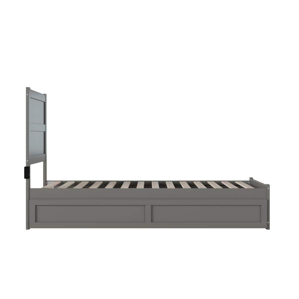 Gray Twin XL Wood Platform Bed with Trundle and Headboard